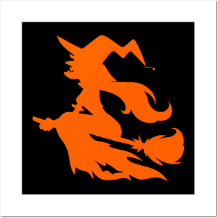 Halloween Witch Orange Silhouette Posters and Art